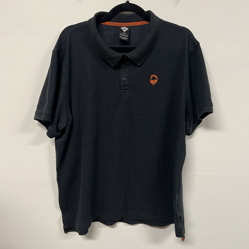 Outdoor Afro REI Coop Shirt Mens Size XL Black Cotton Blend Short Sleeve Polo